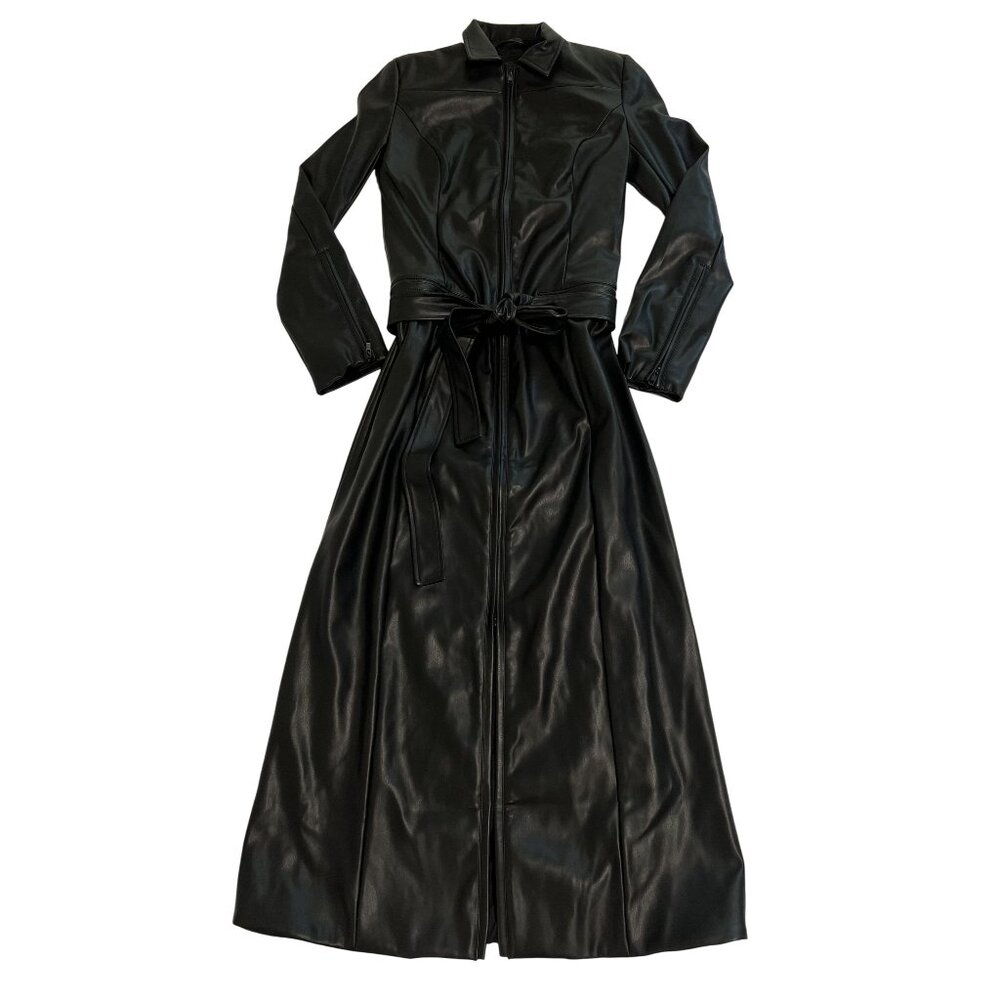 Khy Faux Leather Collared Coat in Black